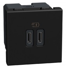 Light Now - двойная USB розетка, 2 x Type-C 30W, 2 модуля, цвет черный - YD4293CC