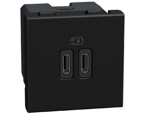 Light Now - двойная USB розетка, 2 x Type-C 30W, 2 модуля, цвет черный - YD4293CC