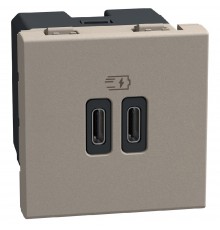 Light Now - двойная USB розетка, 2 x Type-C 30W, 2 модуля, цвет камень - YG4293CC