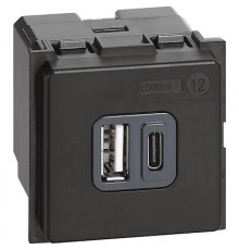 K4287C2 Bticino LIVING NOW. Зарядное устройство USB Стандарт A-С 3000мА 2 модуля.