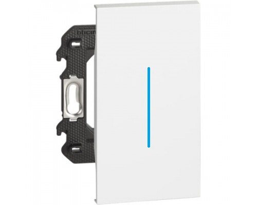 K4005A Btichino Living Now Кнопочный выключатель 10А автоматические клеммы 1М с панелью на 2 модуля KW01M2 Цвет белый .Синяя подсветка.K4005A+KW01M2+H4743/230B+K4702