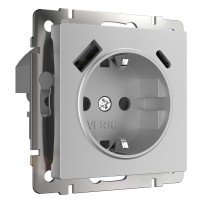 W1171706 Розетка с заземлением, шторками и USB тип A+C (серебряный)