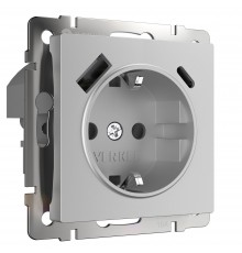 W1171706 Розетка с заземлением, шторками и USB тип A+C (серебряный)