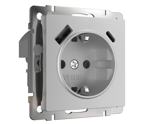 W1171706 Розетка с заземлением, шторками и USB тип A+C (серебряный)