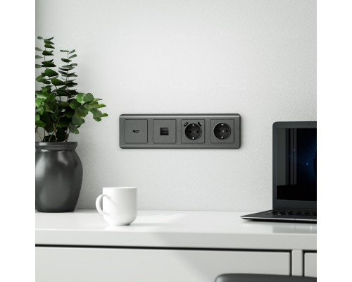 W1192004 Накладка для телефонной розетки RJ-11 (графит рифленый) - a050743 - 4690389158711