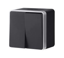W5020234 Выключатель двухклавишный влагозащищенный Gallant (черный с серебром)