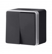 W5020234 Выключатель двухклавишный влагозащищенный Gallant (черный с серебром)