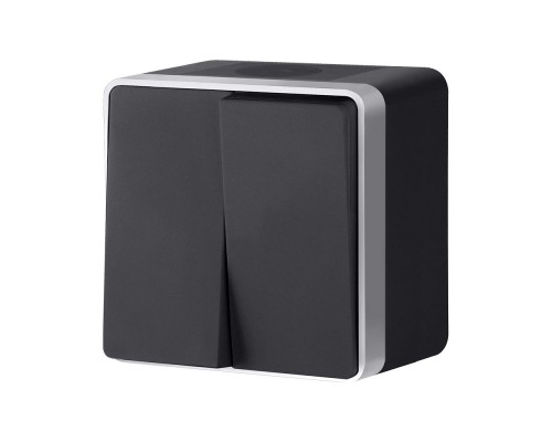 W5020234 Выключатель двухклавишный влагозащищенный Gallant (черный с серебром)