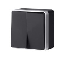 W5020034 Выключатель двухклавишный Gallant (черный с серебром)