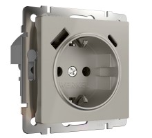 W1271704 Розетка с заземлением, шторками и USB тип A+C (дымчатый) - a069465 - 4690389211997