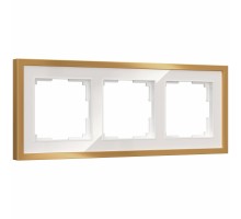 W0032853 Рамка на 3 поста Baguette (белый золотистая латунь)