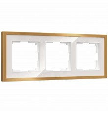 W0032853 Рамка на 3 поста Baguette (белый золотистая латунь)