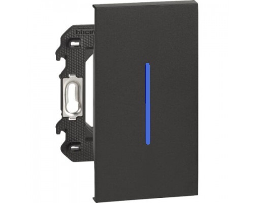 K4005A Btichino Living Now Кнопочный выключатель 10А автоматические клеммы 1М с панелью на 2 модуля KG01M2 Цвет черный .Синяя подсветка.K4005A+KG01M2+H4743/230B+K4702