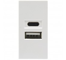 USB зарядное устройство, 2.1A, Type A + C, 1 мод., бел. (22.5х45мм)