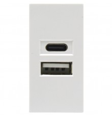 USB зарядное устройство, 2.1A, Type A + C, 1 мод., бел. (22.5х45мм)