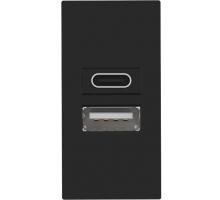 USB зарядное устройство, 2.1A, Type A + C, 1 мод., черн. (22.5х45мм)