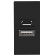 USB зарядное устройство, 2.1A, Type A + C, 1 мод., черн. (22.5х45мм)