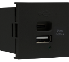USB зарядное устройство, 4.2A , Type A + C, 2 мод., черн. матовая (45х45мм)